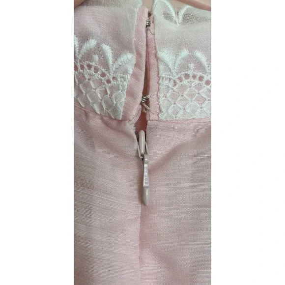 Vintage 70s Handmade Maxi Dress Baby Pink Lace Cottagecore Puff S M High Neck